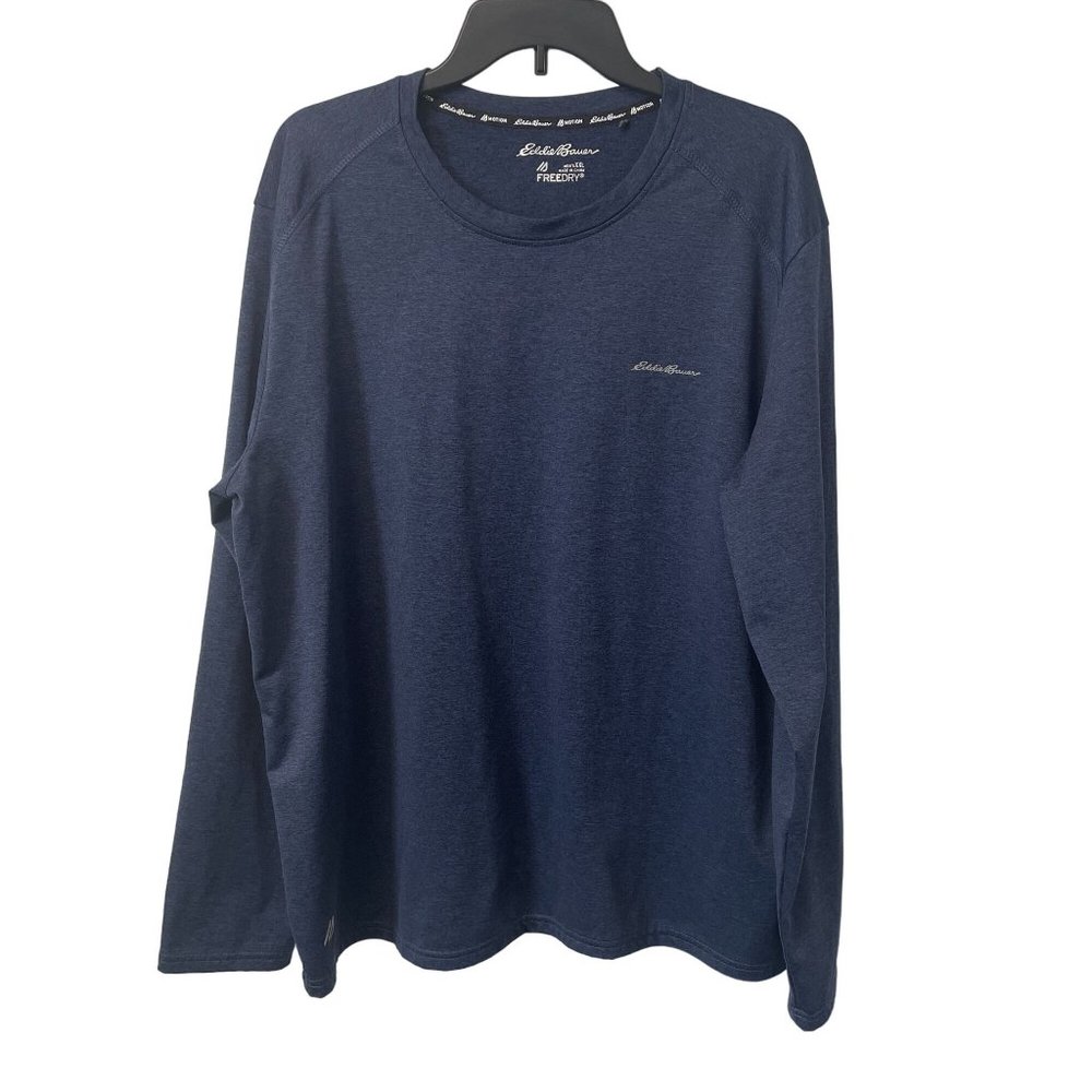 EDDIE BAUER SWEATER SHIRT PULLOVER MENS XXL STRETCH WICKING CASUAL FLEECE BLUE